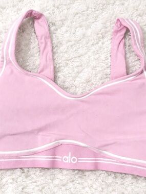 ALO Yoga Candy Pink Sports Bra with White Trim